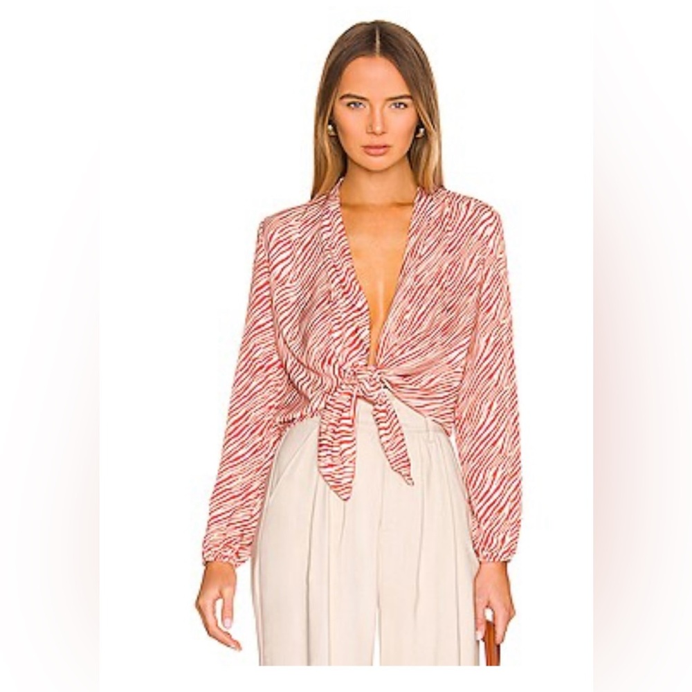 Women's Joie Red Patterned Tie-Front Blouse